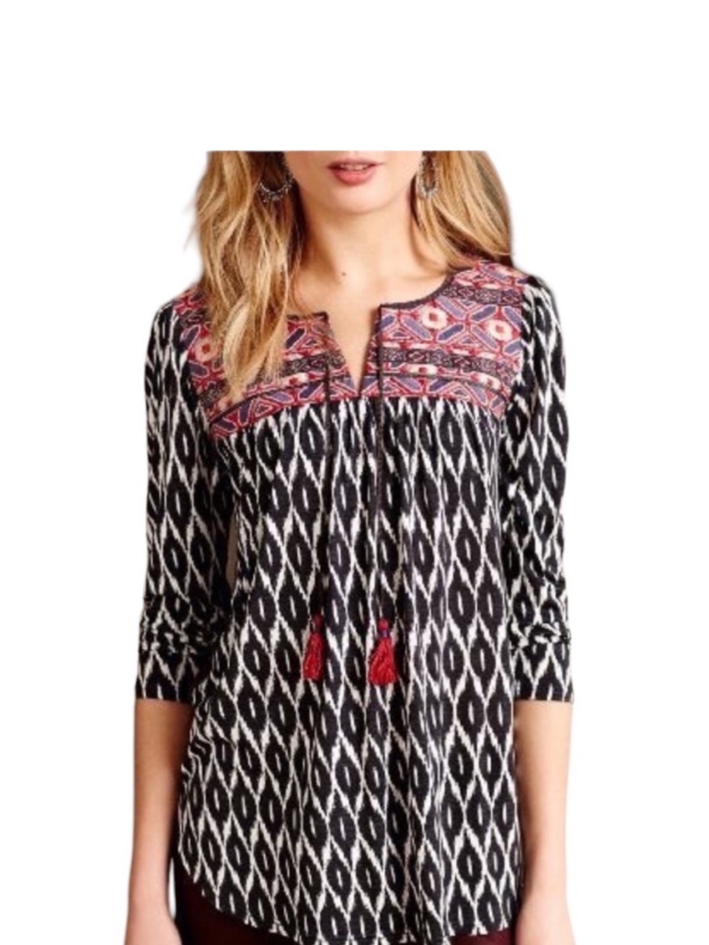 Anthropologie One September Palamba Ikat Embroidered Bib Top Medium